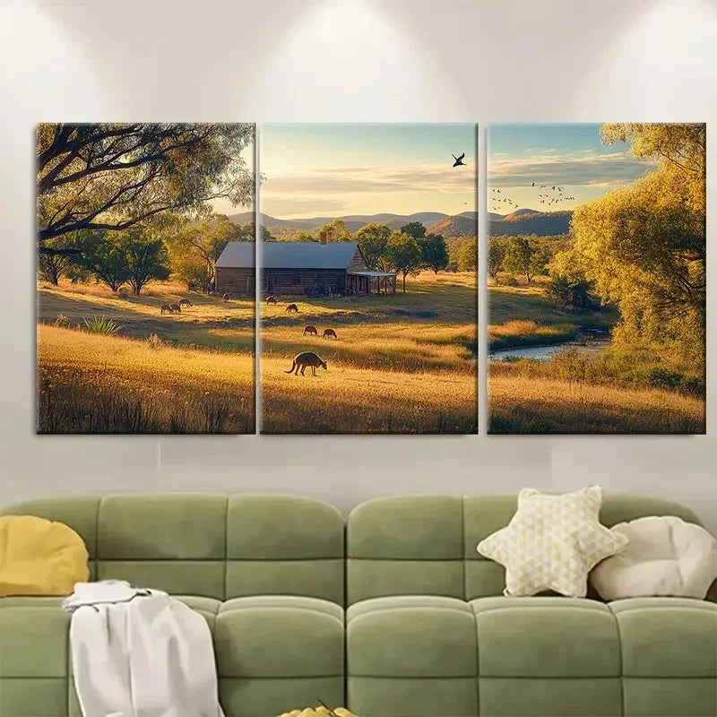 3pcs Triptych of Pastoral Scenery Australia Wall Art Set Canvas Framed 60x90cm - High Quality Print 100% Australian Made Wall Canvas Ready to Hang