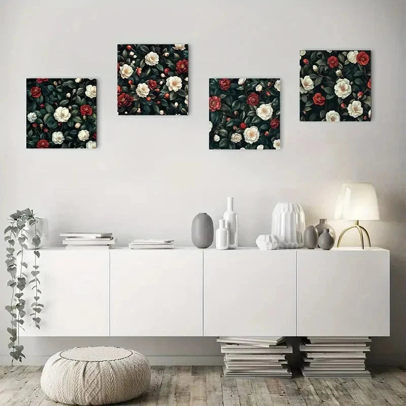 4pcs Flowers in botanical gardenWall Art Canvas Framed