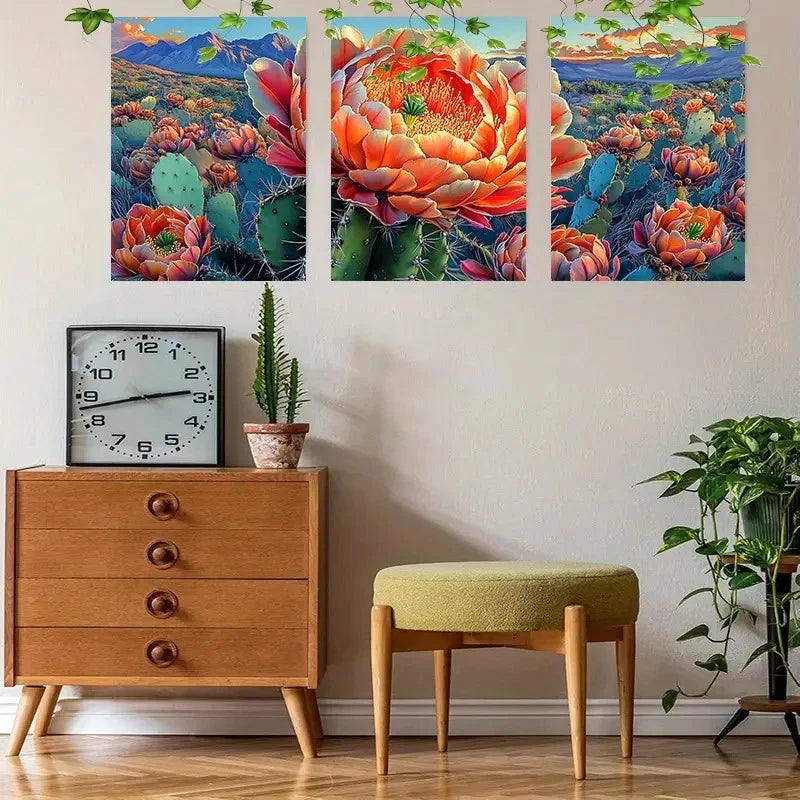 3pcs Cactus & Desert Flowers Metal Print Ready to Hang Art