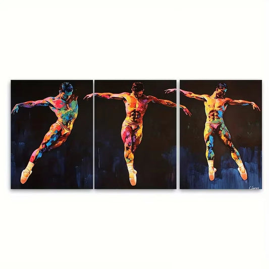 3pcs Male Bodies Ballerina Oil Painting Metal Print Ready to Hang Art