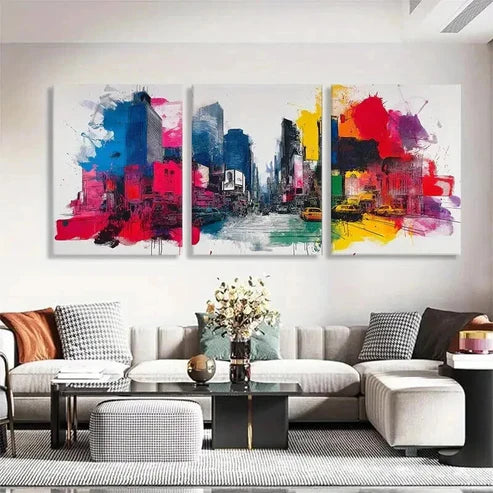 3pcs Vibrant Abstract Urban Street Scene Prefect Wall Art Canvas Unframed - High Quality Print 100% Australian Made Wall Canvas