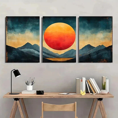 3pcs Geometric Sun Abstract Illustration Perfect Wall Art Set Canvas Framed 40x60cm - High Quality Print 100% Australian Made Wall Canvas Ready to Hang