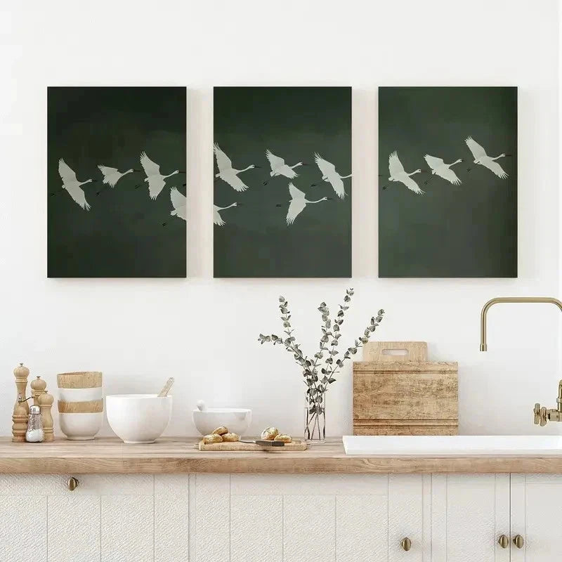 3pcs Japanese-Inspired Abstract Birds Perfect Wall Art Set Canvas Framed 40x60cm - High Quality Print 100% Australian Made Wall Canvas Ready to Hang