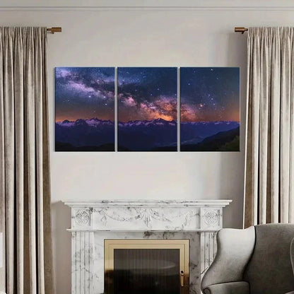 3pcs Mountains Under Stars Night View Wall Art Set Canvas Framed 40x60cm - High Quality Print 100% Australian Made Wall Canvas Ready to Hang