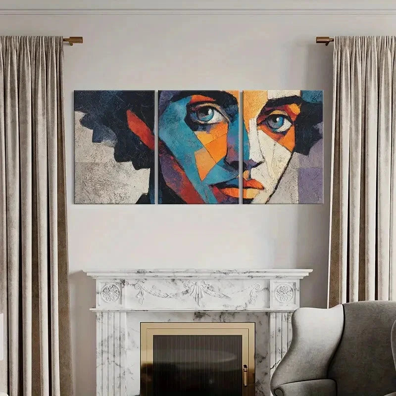 3pcs Abstract Art Vibrant Colors Bold Lines Metal Print Ready to Hang Art