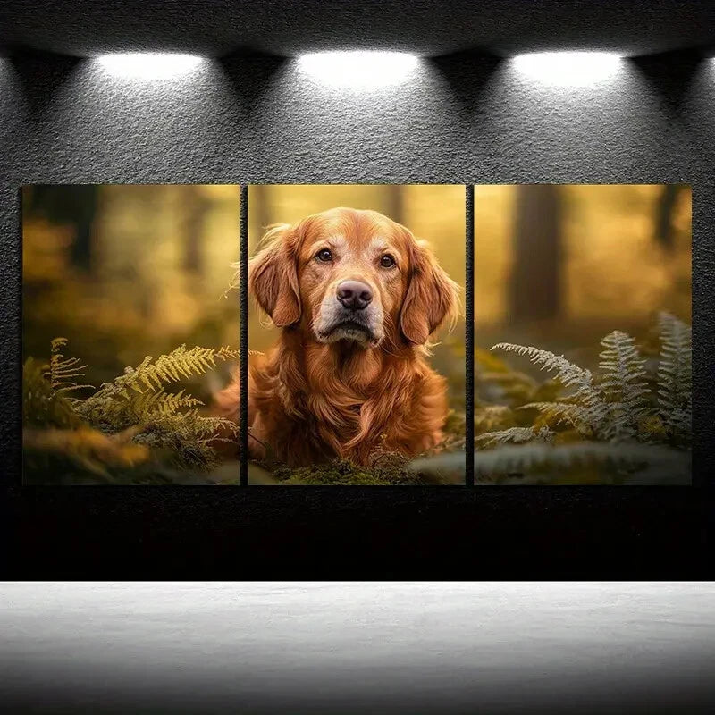 3pcs Dogs in the Forest Brown Themed Metal Print Ready to Hang Art