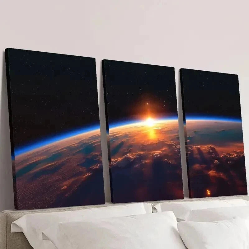 3pcs View of Sunrise on earth from the Space Wall Art Set Canvas Framed 40x60cm - High Quality Print 100% Australian Made Wall Canvas Ready to Hang