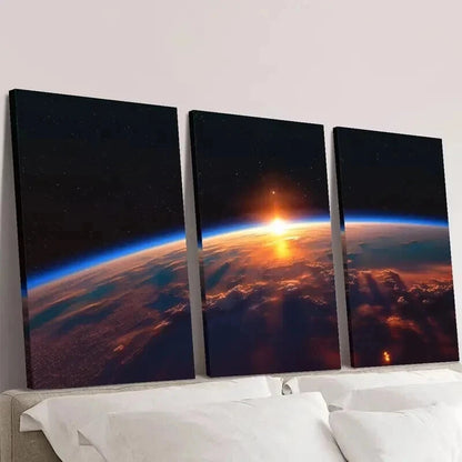 3pcs View of Sunrise on earth from the Space Wall Art Set Canvas Framed 40x60cm - High Quality Print 100% Australian Made Wall Canvas Ready to Hang