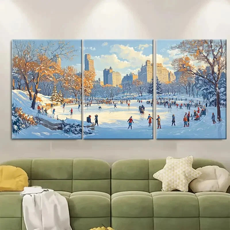 3pcs New York City Ice Skating Scene Metal Print Ready to Hang Art