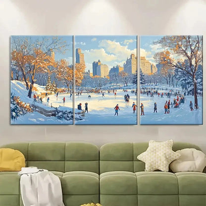 3pcs New York City Ice Skating Scene Metal Print Ready to Hang Art