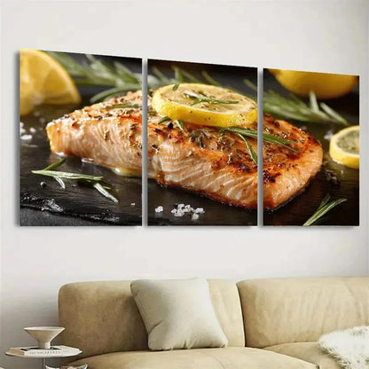 3pcs Lemon Salmon Farmhouse Art Wall Art Set Canvas Framed 60x90cm - High Quality Print 100% Australian Made Wall Canvas Ready to Hang