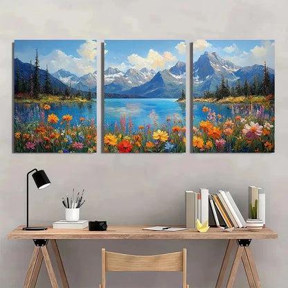 3pcs Mountain Scenery Colorful Flower Perfect Wall Art Set Canvas Framed 40x60cm - High Quality Print 100% Australian Made Wall Canvas Ready to Hang