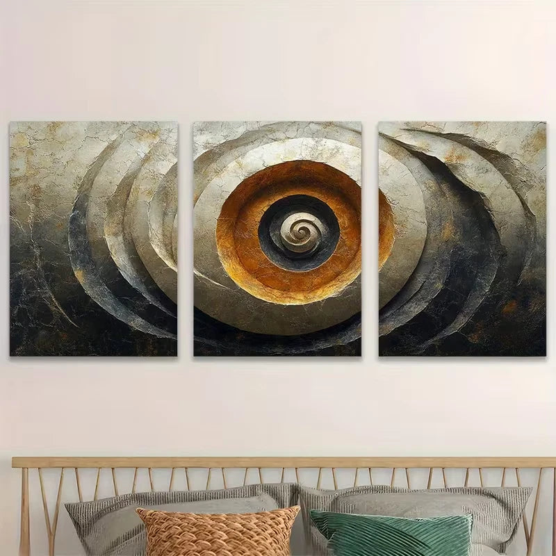 3pcs Geometric Spiral Ring Circle Pattern Metal Print Ready to Hang Art
