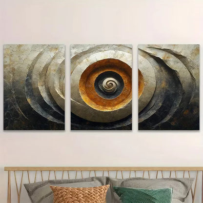 3pcs Geometric Spiral Ring Circle Pattern Metal Print Ready to Hang Art