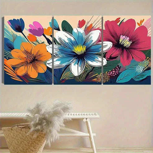 3pcs Abstract Floral Artwork in Bold Wall Art Set Canvas Unframed - High Quality Print 100% Australian Made Wall Canvas