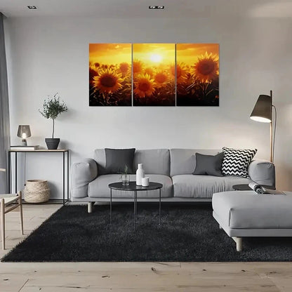 3pcs Sunset Sunflower Yellow Themed Metal Print Ready to Hang Art