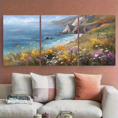 33pcs Coastal Landscape Wildflower Meadow Perfect Wall Art Set Canvas Framed 40x60cm - High Quality Print 100% Australian Made Wall Canvas Ready to Hang