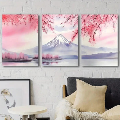 3pcs Mount Fuji & Cherry Blossom Perfect Wall Art Set Canvas Framed 40x60cm - High Quality Print 100% Australian Made Wall Canvas Ready to Hang