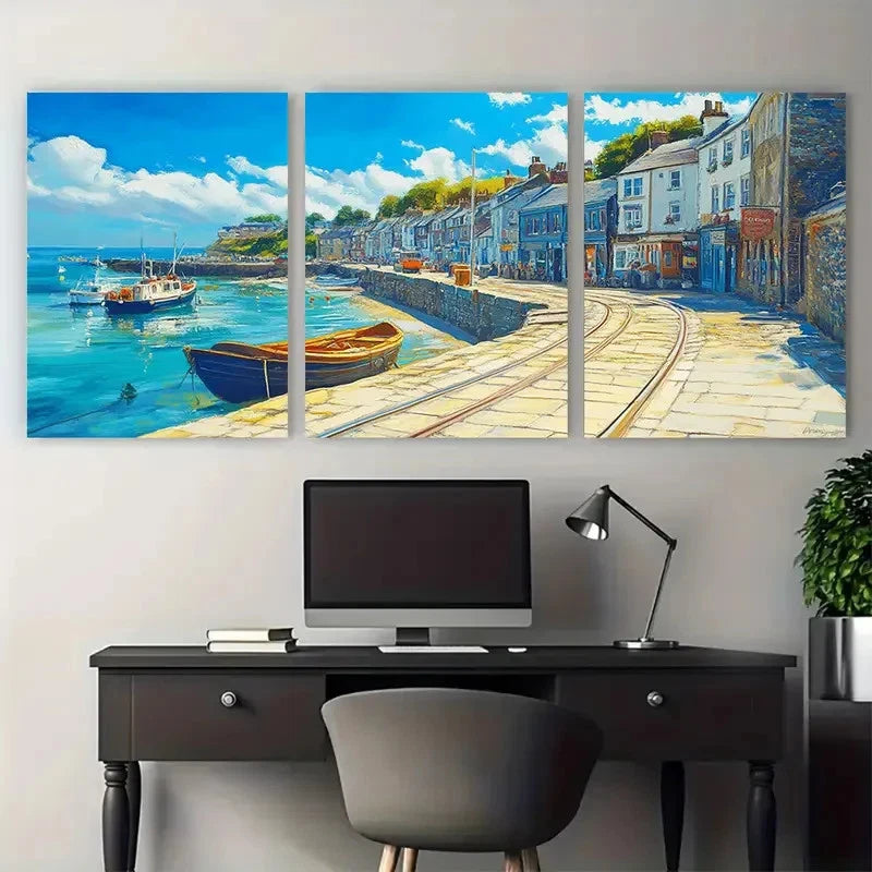 3pcs Looe And Coastal Beach Art Perfect Wall Art Set Canvas Framed 40x60cm - High Quality Print 100% Australian Made Wall Canvas Ready to Hang