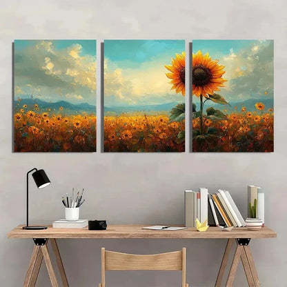 3pcs Vibrant Nature Art Sunflower Perfect Wall Art Set Canvas Framed 40x60cm - High Quality Print 100% Australian Made Wall Canvas Ready to Hang