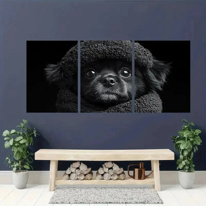 3pcs Black And White Shih Tzu Puppy Wall Art Set Canvas Framed 40x60cm - High Quality Print 100% Australian Made Wall Canvas Ready to Hang