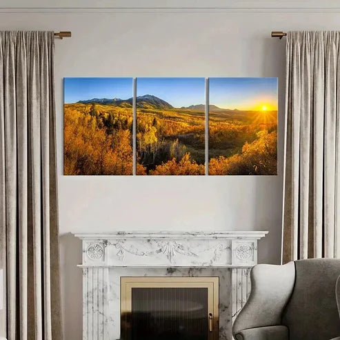 3pcs Autumn Forest Mountains Landscape Wall Art Canvas Unframed - High Quality Print 100% Australian Made Wall Canvas