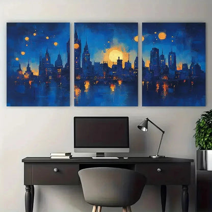 3pcs Vibrant Blue Manchester Abstract Perfect Wall Art Set Canvas Framed 40x60cm - High Quality Print 100% Australian Made Wall Canvas Ready to Hang