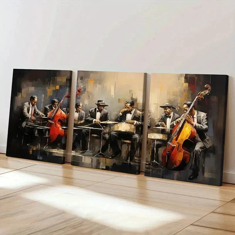 3pcs Abstract Jazz Band Performance Wall Art Set Canvas Framed 40x60cm - High Quality Print 100% Australian Made Wall Canvas Ready to Hang