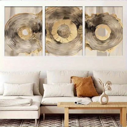 3pcs Abstract Design of Golden And Silver Circles Metal Print Ready to Hang Art