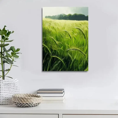 Vibrant Green Wheat Field Landscape Painting 40x60cm Metal Print Ready to Hang