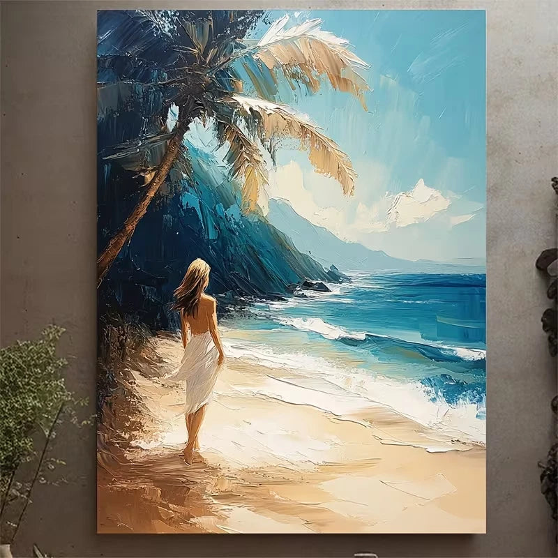 Seaside Oil Painting Beach Scene Metal Print Ready to Hang