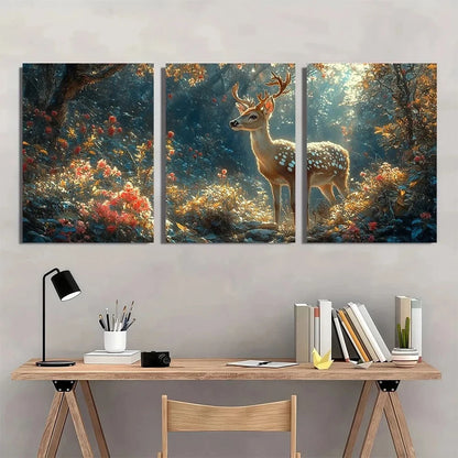 3pcs Animal Aesthetic Deer Forest Metal Print Ready to Hang Art