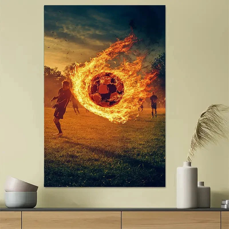 Flame Football Sports Action Abstract Poster 40x60cm Metal Print Ready to Hang