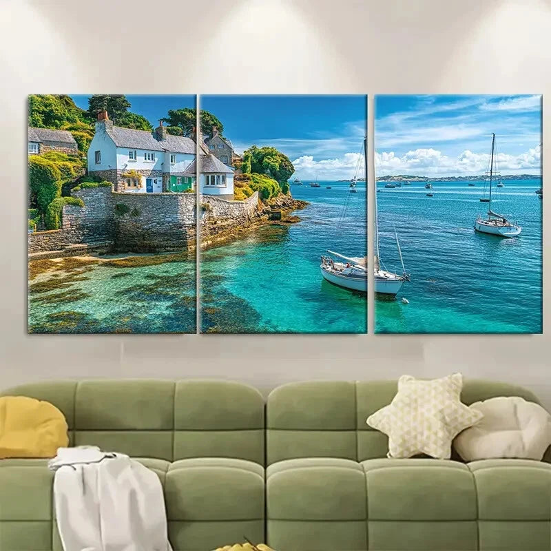 3pcs England Coastal Scenery Metal Print Ready to Hang Art
