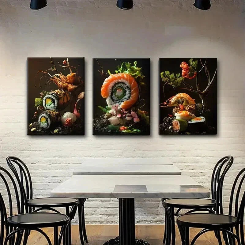 3pcs Gourmet Sushi Cuisine Aesthetic Perfect Wall Art Set Canvas Framed 40x60cm - High Quality Print 100% Australian Made Wall Canvas Ready to Hang