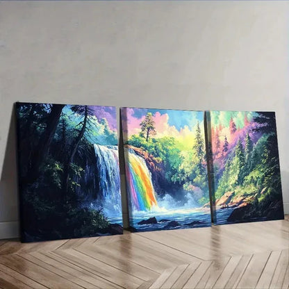 3pcs Vibrant Waterfall Forest Scene Wall Art Canvas Unframed - High Quality Print 100% Australian Made Wall Canvas