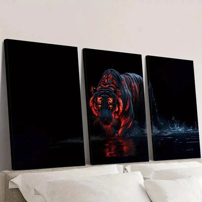 3pcs Stunning Fiery Tiger on Water Painting Wall Art Set Canvas Framed 40x60cm - High Quality Print 100% Australian Made Wall Canvas Ready to Hang
