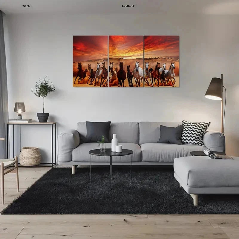 3pcs Sunset Desert Vibrant Horses Metal Print Ready to Hang Art