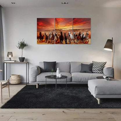 3pcs Sunset Desert Vibrant Horses Metal Print Ready to Hang Art