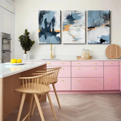 3pcs Black Float Grey Blue Modern Metal Print Ready to Hang Art