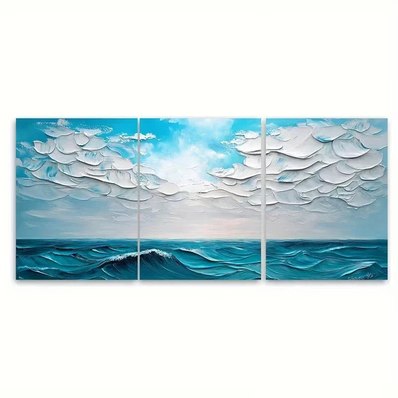 3pcs Sky And Sea Painting, Large Ocean Wall Art Set Canvas Framed 50x70cm - High Quality Print 100% Australian Made Wall Canvas Ready to Hang