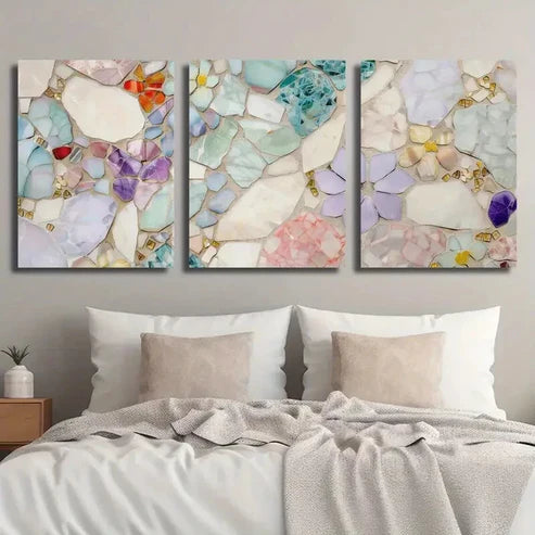 3pcs Colorful Texture Mural Mosaic Floral Wall Art Set Canvas Unframed - High Quality Print 100% Australian Made Wall Canvas