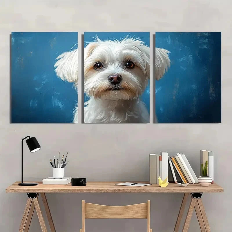 3pcs Adorable Maltese Dog Bohemian Metal Print Ready to Hang Art