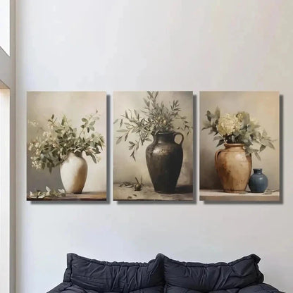3pcs Painting of Vases and Branches Wall Art Set Canvas Framed 40x60cm - High Quality Print 100% Australian Made Wall Canvas Ready to Hang