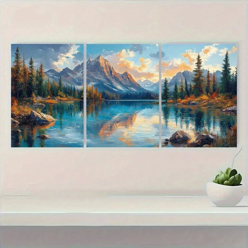 3pcs Serene Lake View Vibrant Mountain & Forest Metal Print Ready to Hang Art