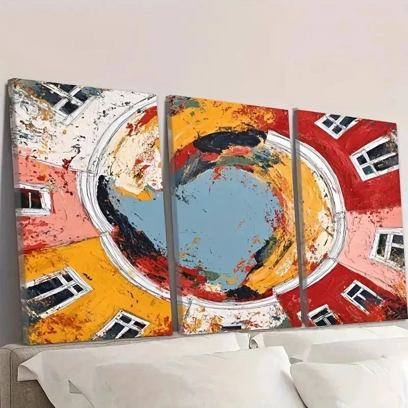 3pcs Colorful Abstract Red Yellow Blue Gray Wall Art Set Canvas Framed 40x60cm - High Quality Print 100% Australian Made Wall Canvas Ready to Hang