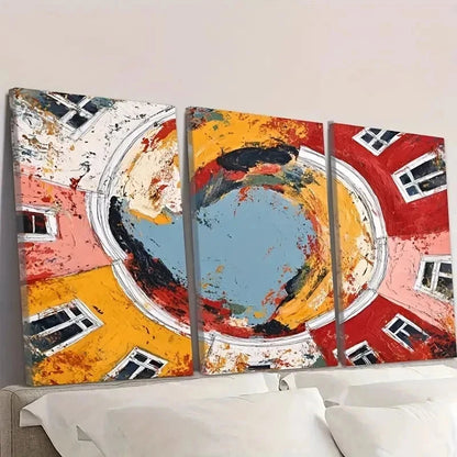 3pcs Colorful Abstract Red Yellow Blue Gray Wall Art Set Canvas Framed 40x60cm - High Quality Print 100% Australian Made Wall Canvas Ready to Hang