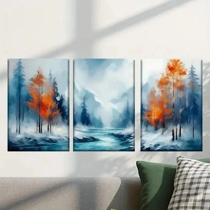 3pcs Painting of a River in The Woods Wall Art Set Canvas Framed 40x60cm - High Quality Print 100% Australian Made Wall Canvas Ready to Hang