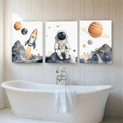 3pcs Astronaut Space Whimsical Space Perfect Wall Art Set Canvas Framed 40x60cm - High Quality Print 100% Australian Made Wall Canvas Ready to Hang