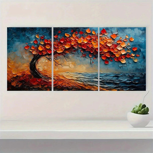 3pcs Abstract Oil Painting Textured Tree Wall Art Set Canvas Framed 50x70cm - High Quality Print 100% Australian Made Wall Canvas Ready to Hang